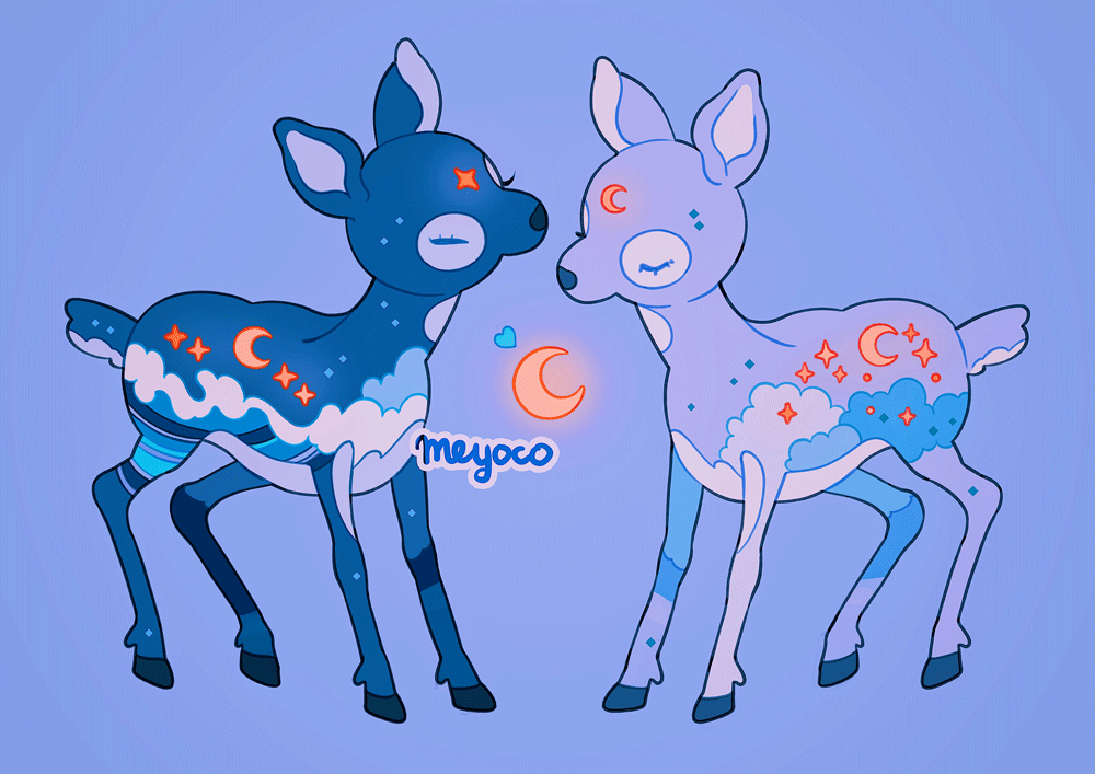 artist_name cloud_print deer fawn full_moon glowing heart hooves meyoco moon no_humans original purple_background simple_background sparkle wave_print