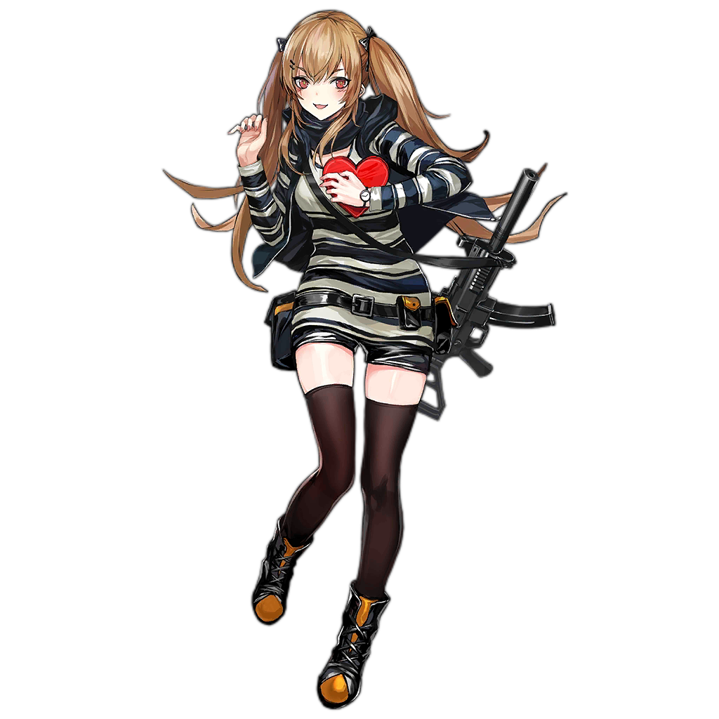 1girl :3 :d alternate_costume bangs black_footwear black_legwear black_scarf black_shorts blush boots box brown_hair eyebrows_visible_through_hair full_body gift girls_frontline gun h&amp;k_ump hair_ornament hairclip hands_up heart-shaped_box heckler_&amp;_koch holding holding_gift infukun long_hair looking_at_viewer official_art open_mouth red_eyes scarf short_shorts shorts sidelocks sling smile solo standing striped striped_sweater submachine_gun sweater thigh-highs thighs transparent_background twintails ump9_(girls_frontline) valentine very_long_hair weapon