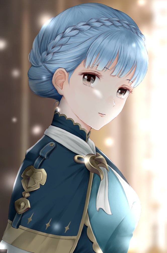 1girl aplche blue_hair braid brown_eyes closed_mouth crown_braid fire_emblem fire_emblem:_three_houses from_side looking_to_the_side marianne_von_edmund short_hair solo upper_body