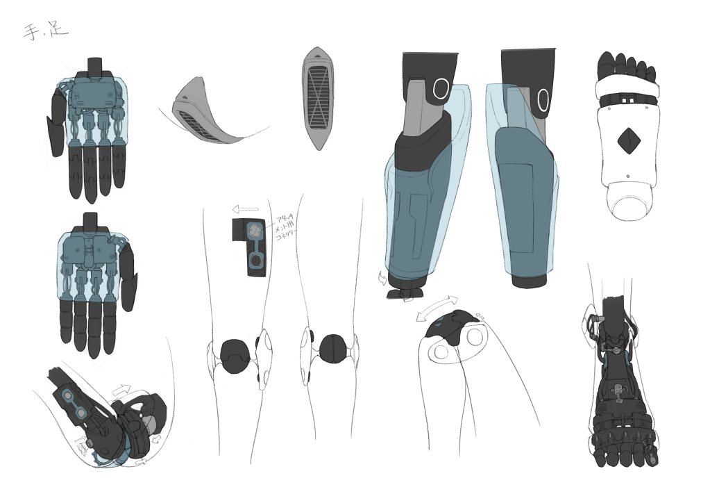 1girl android arrow_(symbol) character_sheet commentary_request feet hands joints original robot_joints suzukou translation_request transparent white_background