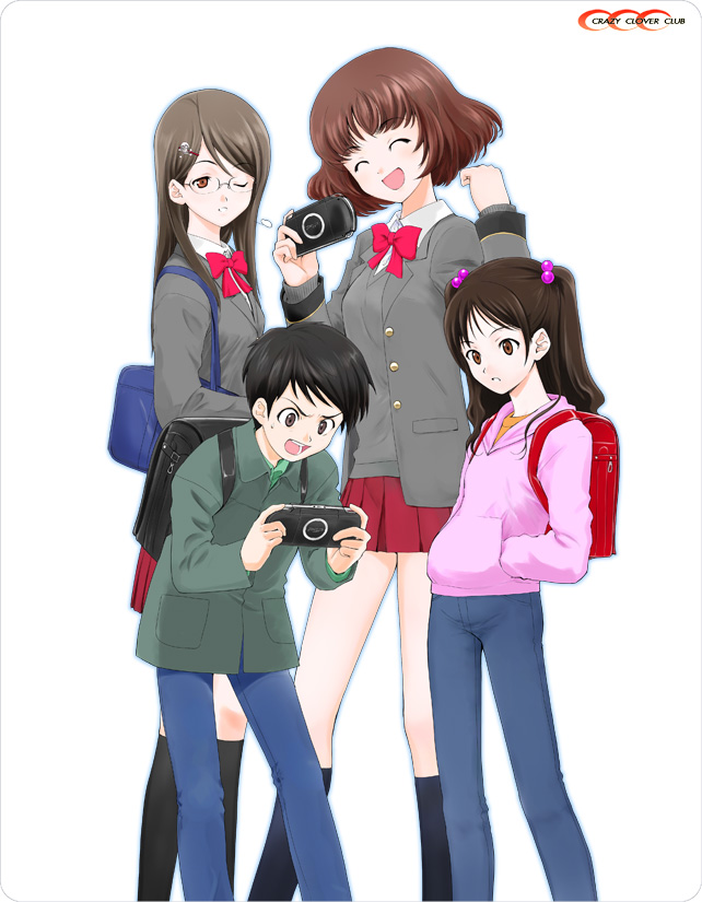 crazy_clover_club girls_playing_games playing_games playstation_portable psp school_uniform shirotsumekusa video_game