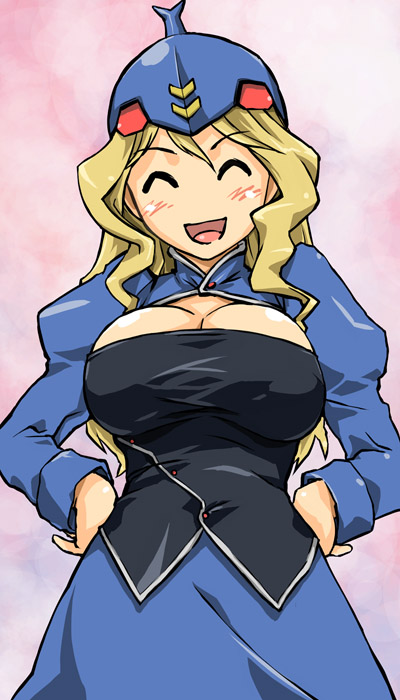 blonde_hair breasts dunbine happy huge_breasts long_hair mecha_musume michael