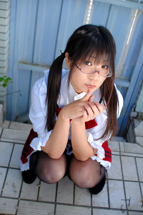 asian chocoball cosplay glasses pantyhose photo solo twintails