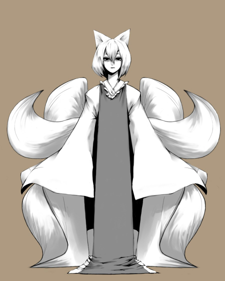 fox_ears fox_tail monochrome solo sugimoto_gang surcoat tail touhou yakumo_ran