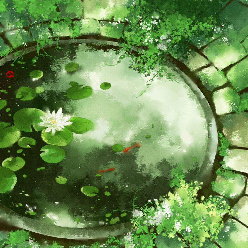flower from_above green_theme lily_pad original pond quacx3 scenery watermark