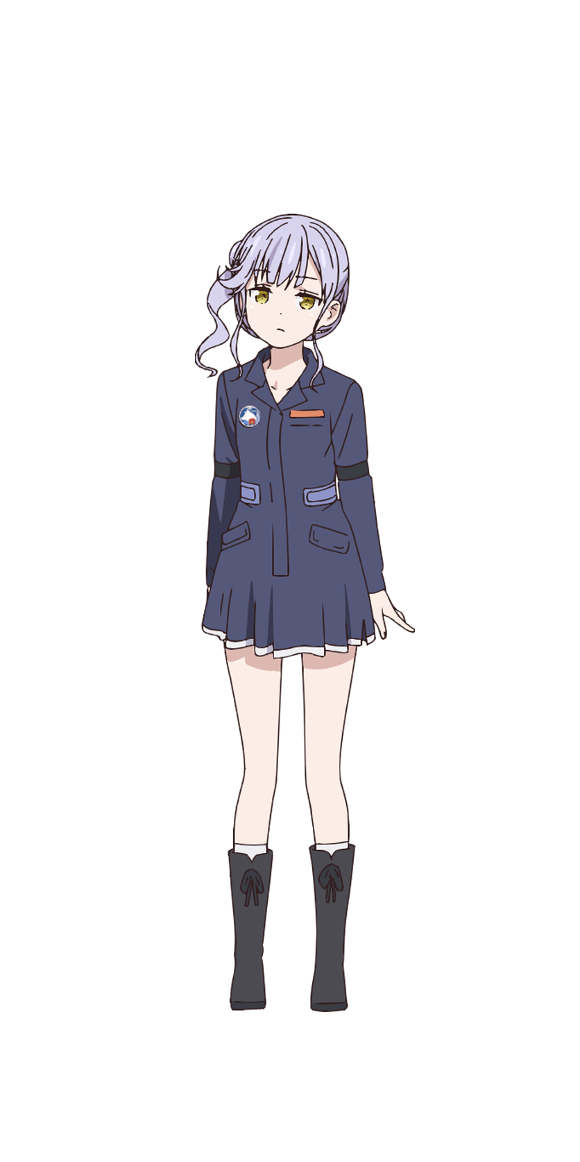 1girl black_footwear boots cross-laced_footwear full_body hair_bun highres kazuura_nono lace-up_boots looking_at_viewer military military_uniform official_art silver_hair solo transparent_background uniform warlords_of_sigrdrifa wavy_hair yellow_eyes