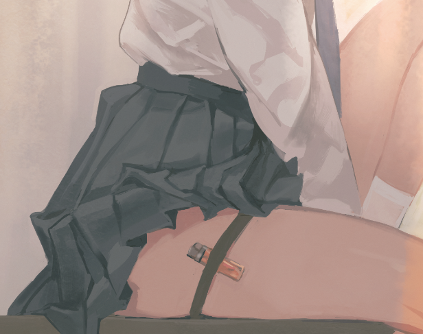 1girl arms_between_legs close-up huangdanlan kneehighs leg_up lighter long_sleeves lower_body original pleated_skirt school_uniform sitting skirt skirt_lift socks solo thigh_strap thighs white_legwear