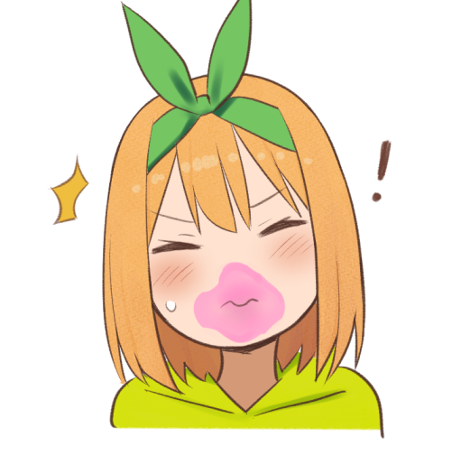 ! 1girl bangs blush chewing_gum closed_eyes go-toubun_no_hanayome green_ribbon hair_between_eyes hair_ribbon looking_at_viewer nakano_yotsuba orange_hair pout ribbon short_hair simple_background solo sweater tsuchifumazu