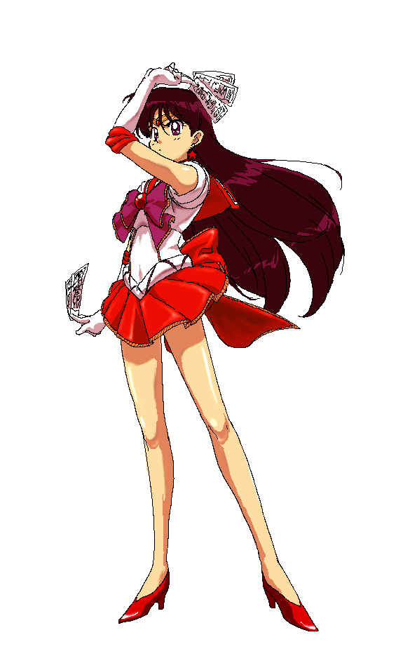 bishoujo_senshi_sailor_moon black_hair earrings elbow_gloves fujimoto_satoru gloves high_heels hino_rei jewelry long_hair magical_girl ofuda sailor_mars shoes solo tiara white_background