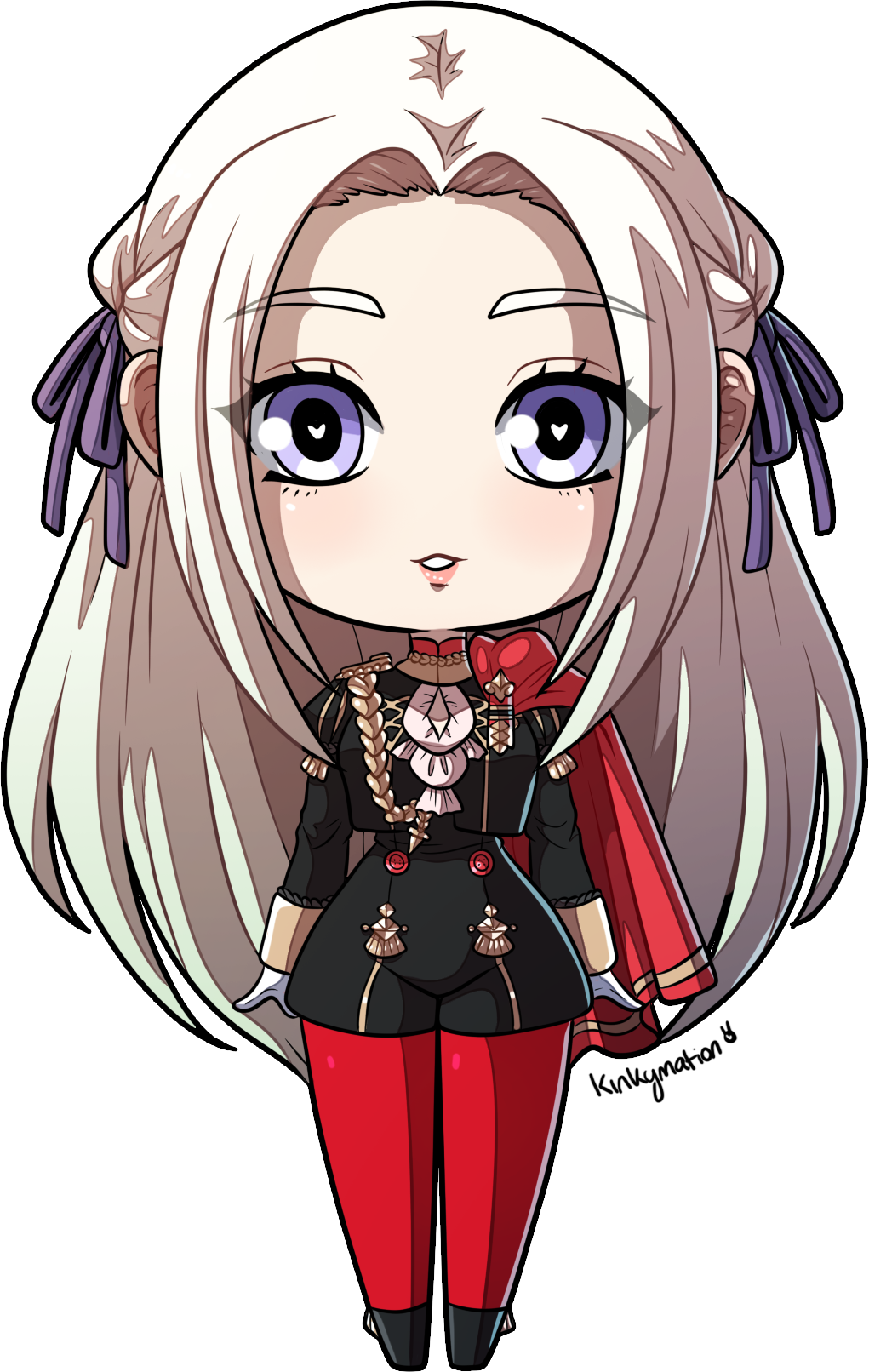 1girl blue_eyes boots breasts chibi edelgard_von_hresvelg fire_emblem fire_emblem:_three_houses fire_emblem_heroes highres kinkymation long_hair pantyhose red_legwear ribbon smile white_hair wide-eyed