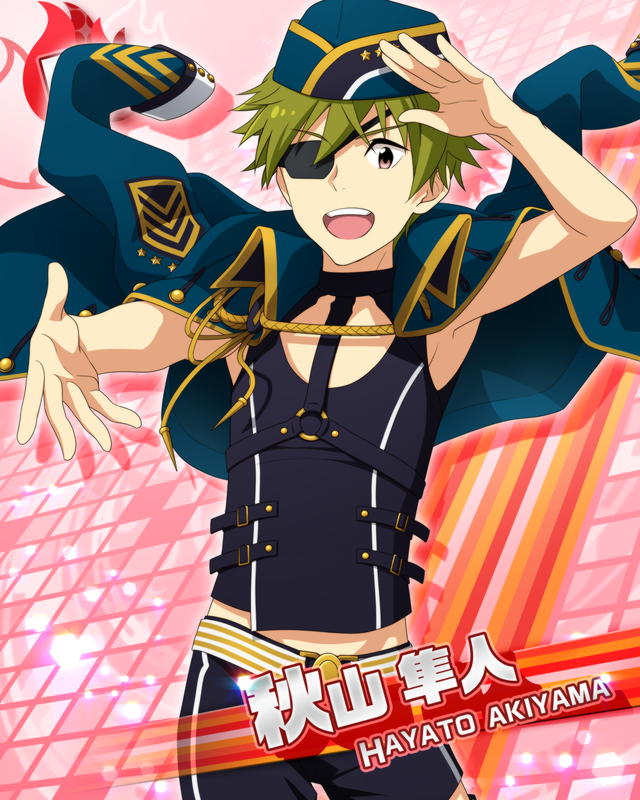 akiyama_hayato armpits blue_eyes character_name eyepatch green_eyes idolmaster idolmaster_side-m jacket short_hair smile