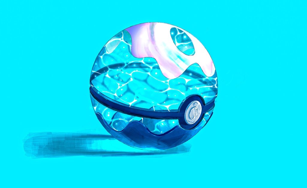 ball blue_background dive_ball no_humans poke_ball pokemon pokemon_(game) see-through shadow solo summer tragic_vacance6 water