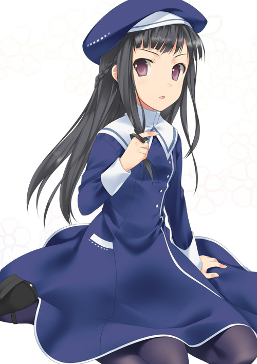 hair_twirling hat mizuki_makoto pantyhose school_uniform