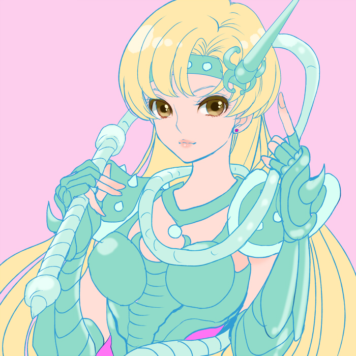 1girl chameleon_june female jobo_(isi88) long_hair saint_seiya simple_background solo