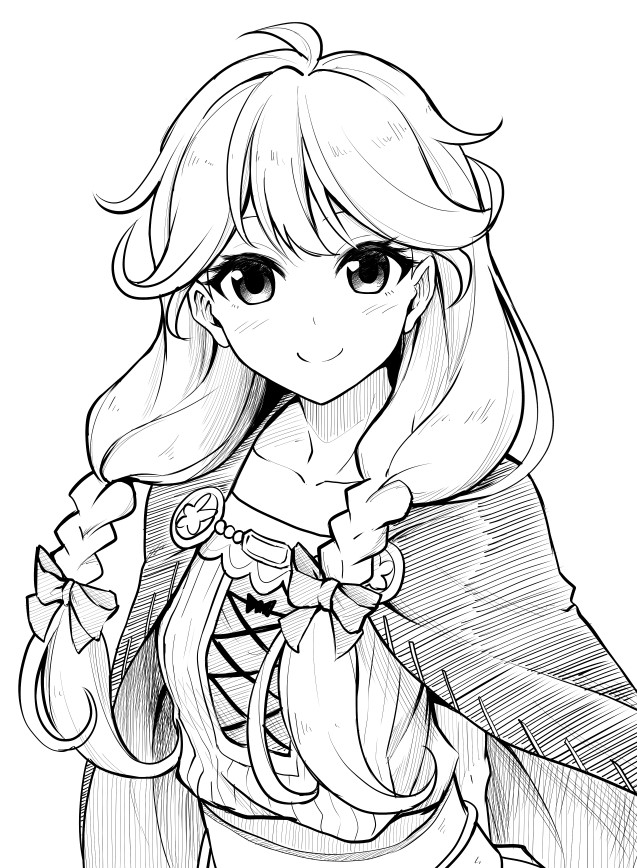 1girl ahoge bangs blush bow braid cape closed_mouth collarbone commentary_request eyebrows_behind_hair faye_(fire_emblem) fire_emblem fire_emblem_echoes:_shadows_of_valentia greyscale hair_bow long_hair looking_at_viewer monochrome shirt simple_background smile solo ten_(m12uki17) tenchan_man twin_braids upper_body white_background
