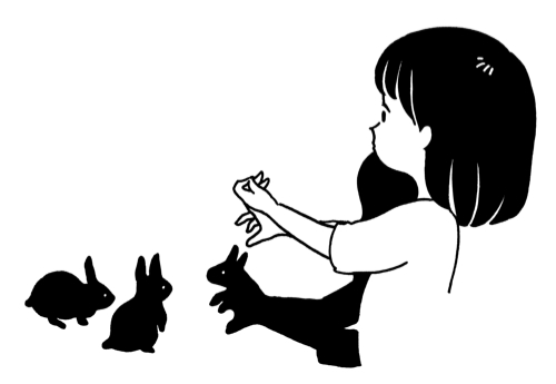 1girl bangs bunny_shadow_puppet cropped_torso expressionless from_side greyscale hands_up hirasawa_minami looking_away lowres medium_hair monochrome original profile rabbit shadow shadow_puppet simple_background sleeves_past_elbows solo surreal upper_body white_background