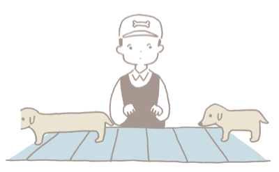 1boy animal animated animated_gif baseball_cap closed_mouth conveyor_belt dachshund dog dot_nose expressionless factory hands_up hat hirasawa_minami holding long_sleeves looking_at_viewer lowres male_focus original partially_colored sweater_vest what white_background wing_collar