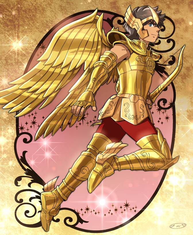 1boy armor golden_armor highres male mizuhara_aki posing sagittarius_aiolos saint_seiya solo