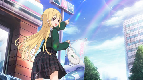 22/7 blonde_hair blush fujima_sakura long_hair school_uniform smile violet_eyes