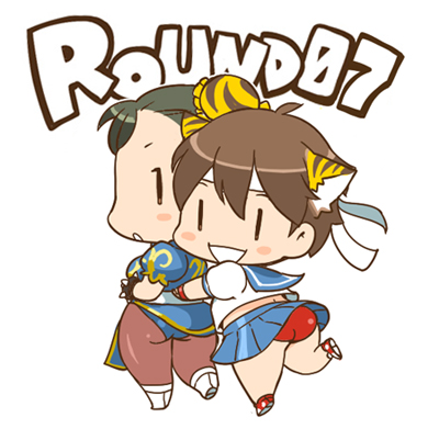 2girls :&gt; animal_ears ass blush_stickers buruma capcom chibi china_dress chinese_clothes chun-li dress english_text holding_hands hug hug_from_behind kasugano_sakura lowres multiple_girls nanboku school_uniform serafuku simple_background skirt smile street_fighter tiger_ears white_background |_|