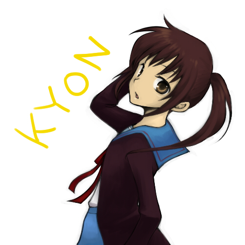 genderswap kyon kyonko lowres ponytail school_uniform solo suzumiya_haruhi_no_yuuutsu