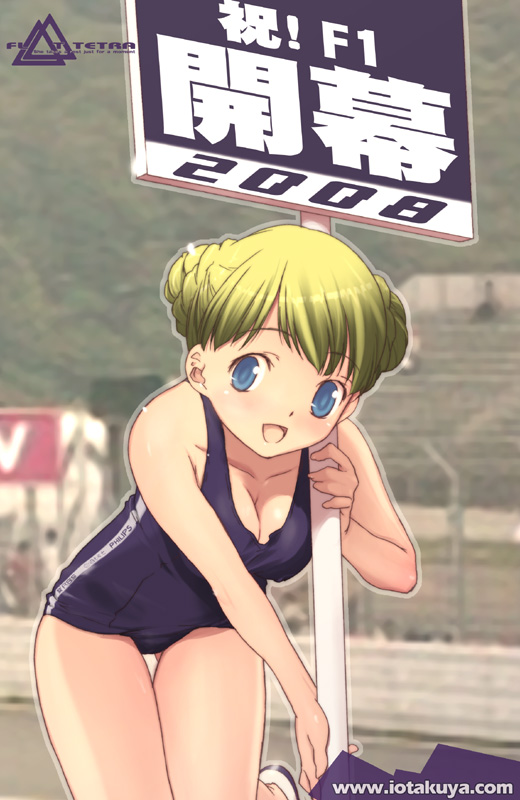 cleavage io_takuya one-piece_swimsuit original race_queen racequeen school_swimsuit swimsuit