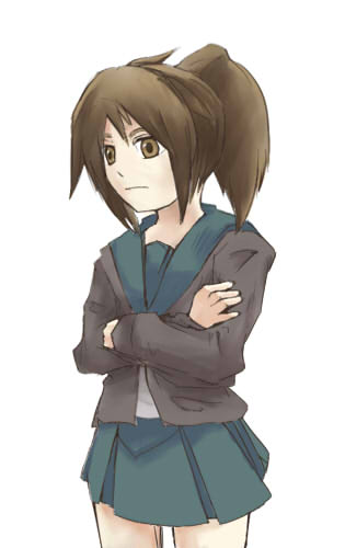 genderswap kyon kyonko lowres ponytail school_uniform solo suzumiya_haruhi_no_yuuutsu