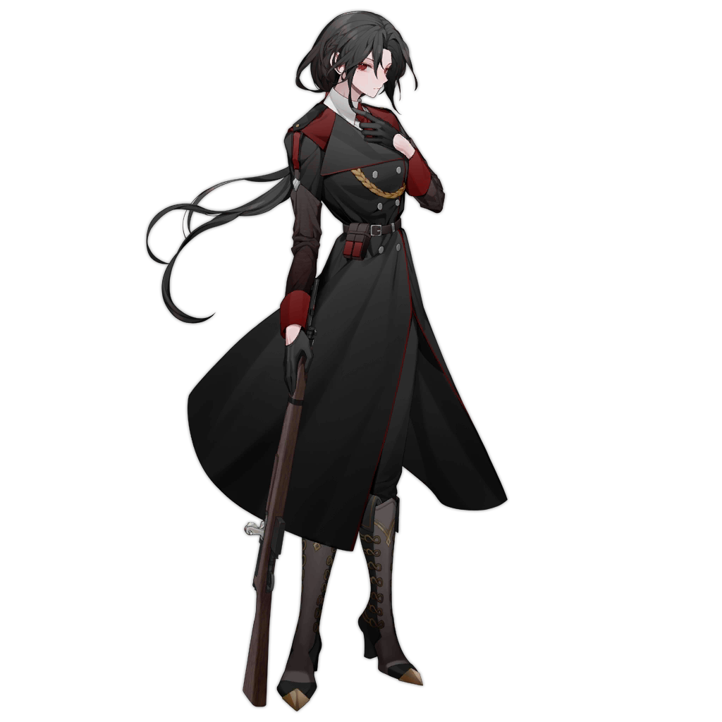 1girl artist_request bangs belt black_gloves boots closed_mouth coat girls_frontline gloves gun high_heel_boots high_heels holding holding_gun holding_weapon long_hair long_sleeves m1908_(girls_frontline) military military_uniform mondragon_rifle necktie official_art pants ponytail pouch red_eyes red_neckwear solo standing transparent_background uniform weapon