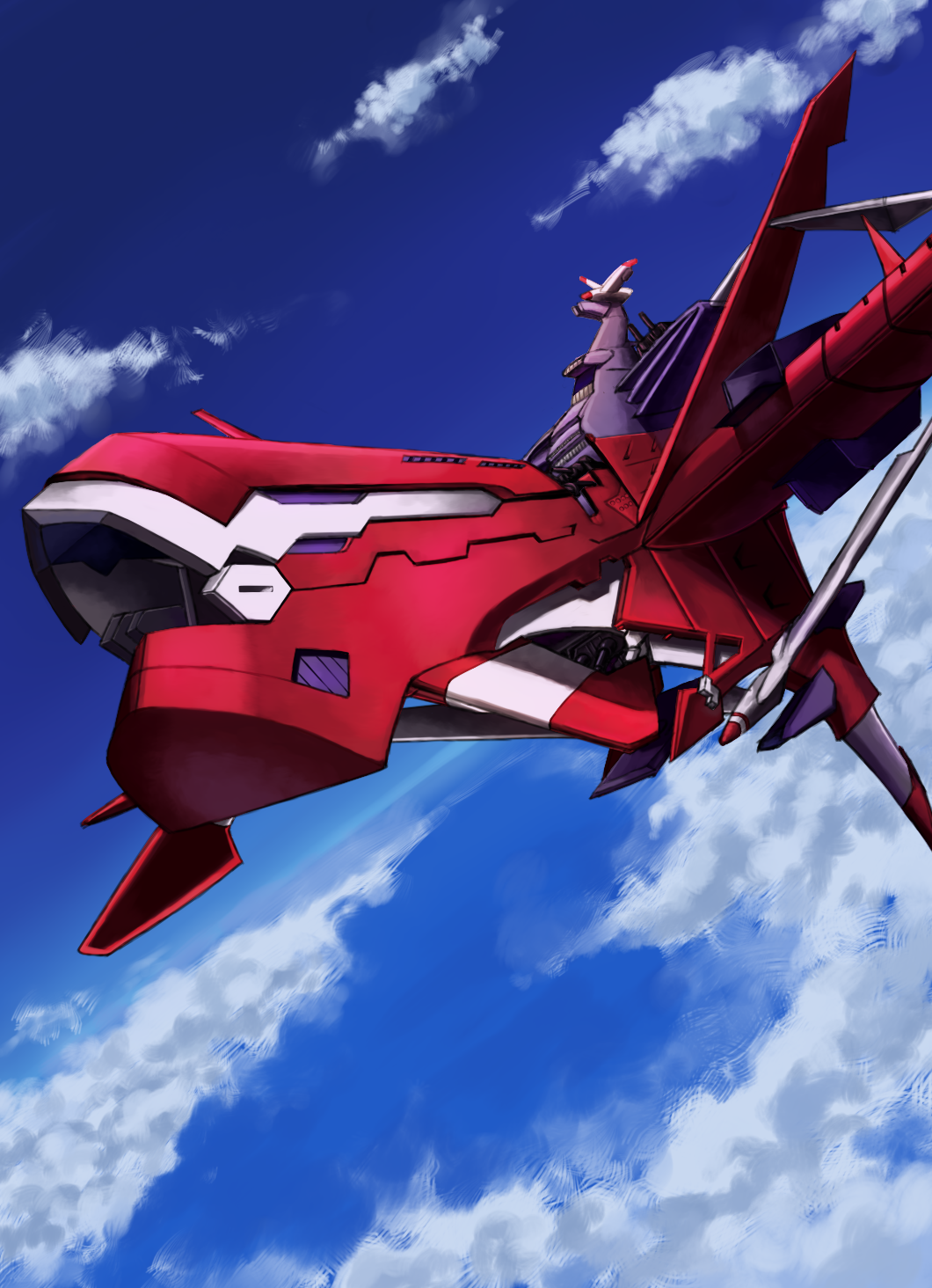 battleship clouds flying highres hiryuu_(super_robot_wars) horizon matsuda_(nekonyaoupchan) military military_vehicle no_humans science_fiction ship sky solo space_craft super_robot_wars super_robot_wars_original_generation vehicle_focus warship watercraft