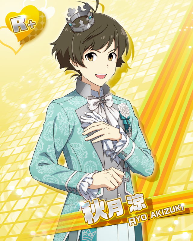 akizuki_ryou brown_eyes brown_hair character_name groom idolmaster idolmaster_side-m jacket short_hair smile