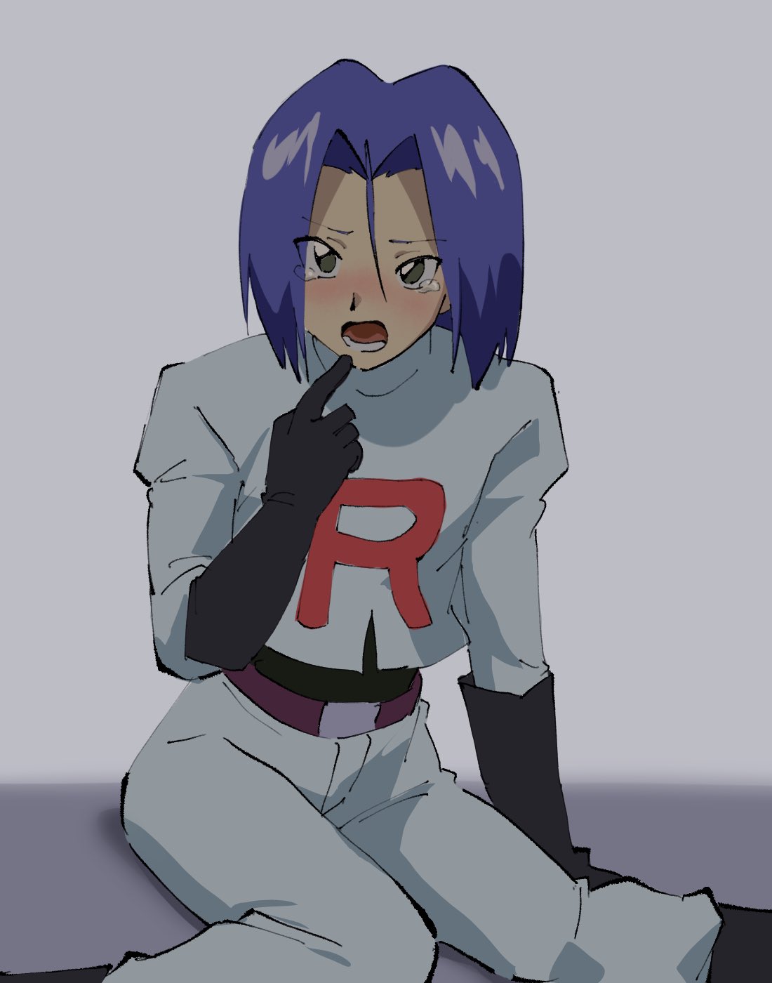 1boy blue_hair blush green_eyes highres kojirou_(pokemon) pokemon pokemon_(anime) purple_hair ss26_z team_rocket tears