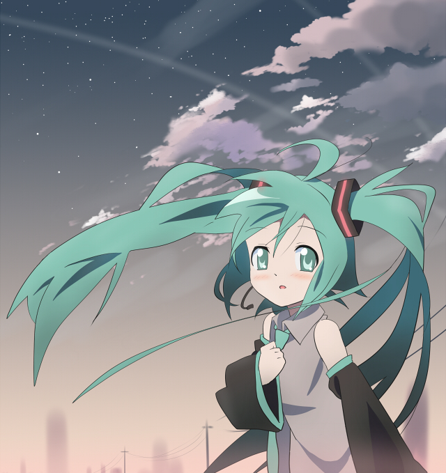 clouds hatsune_miku nagareboshi sky star star_(sky) starry_sky twintails vocaloid