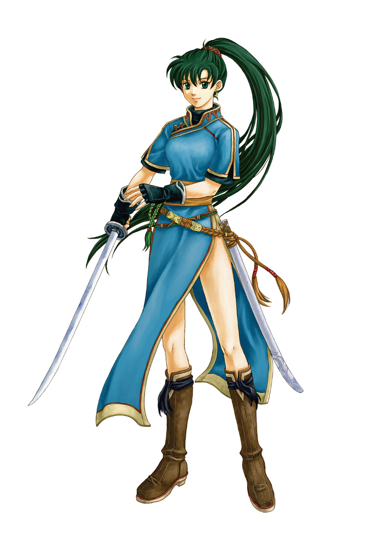 china_dress chinadress chinese_clothes fire_emblem fire_emblem:_rekka_no_ken fire_emblem_blazing_sword gloves green_eyes green_hair high_ponytail lyn lyndis_(fire_emblem) official_art ponytail sword weapon