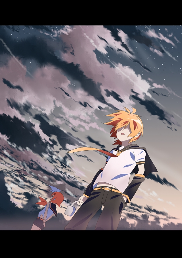 clouds kagamine_len kagamine_rin nagareboshi siblings sky star star_(sky) starry_sky twins vocaloid