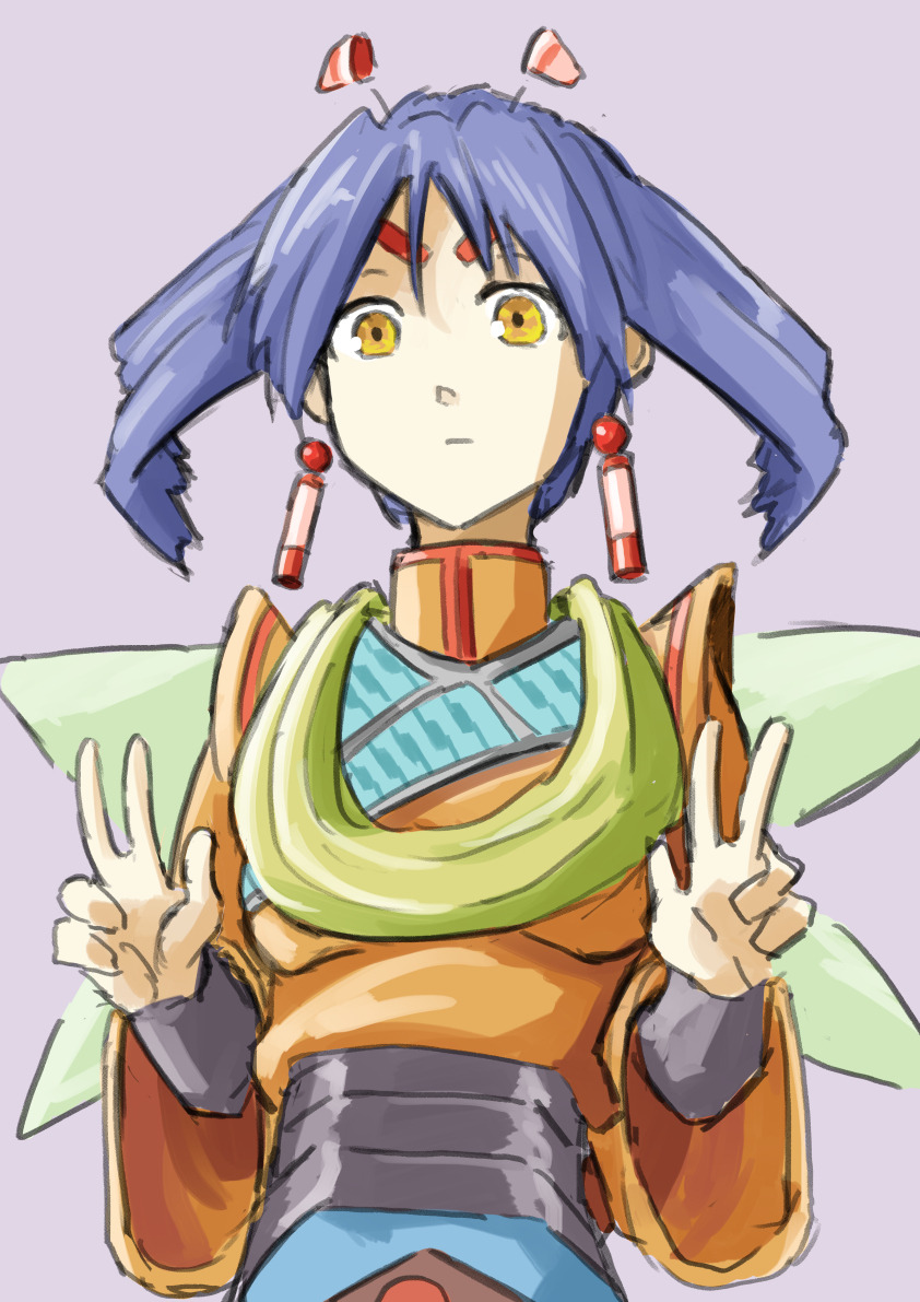 1girl android ankle_boots black_gloves blue_hair blush boots breasts character_name concept_art earrings expressions eyebrows_visible_through_hair facial_mark fingerless_gloves forehead_mark full_body gloves grandia grandia_ii heart jewelry long_sleeves looking_at_viewer medium_breasts miniskirt multiple_views official_art orange_eyes pale_skin pantyhose photoshop_(medium) purple_hair scan skirt solo standing tio_(grandia) twintails violet_eyes white_legwear wide_sleeves wings yellow_eyes
