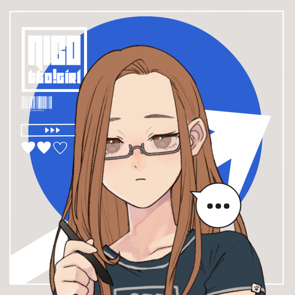 ... 1girl brown_eyes brown_hair diathadevil english_commentary expressionless glasses holding holding_stylus long_hair looking_at_viewer portrait real_life self-portrait shirt solo speech_bubble spoken_ellipsis stylus