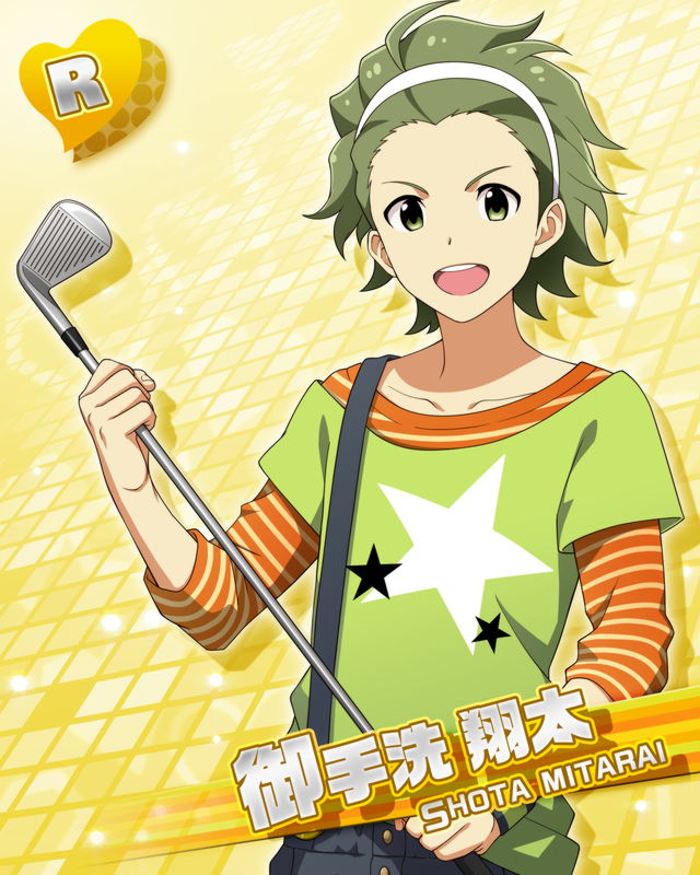 brown_eyes character_name green_hair idolmaster idolmaster_side-m mitarai_shouta shirt short_hair smile