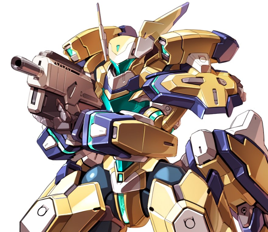 aiming close-up gun holding holding_gun holding_weapon joints mecha no_humans original robot_joints solo taedu upper_body visor weapon white_background