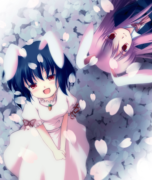 bad_id black_hair bunny_ears dagu inaba_tewi long_hair purple_hair rabbit_ears reisen_udongein_inaba short_hair touhou