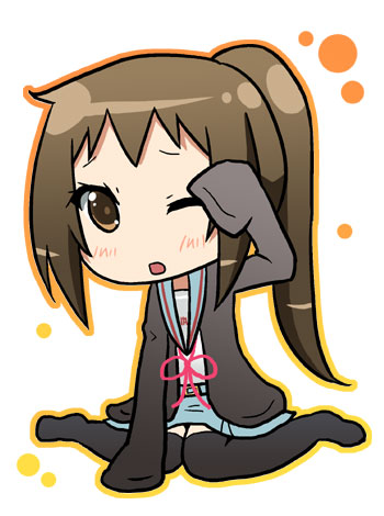 chibi genderswap junako kneeling kyonko lowres school_uniform sd suzumiya_haruhi_no_yuuutsu thighhighs wink