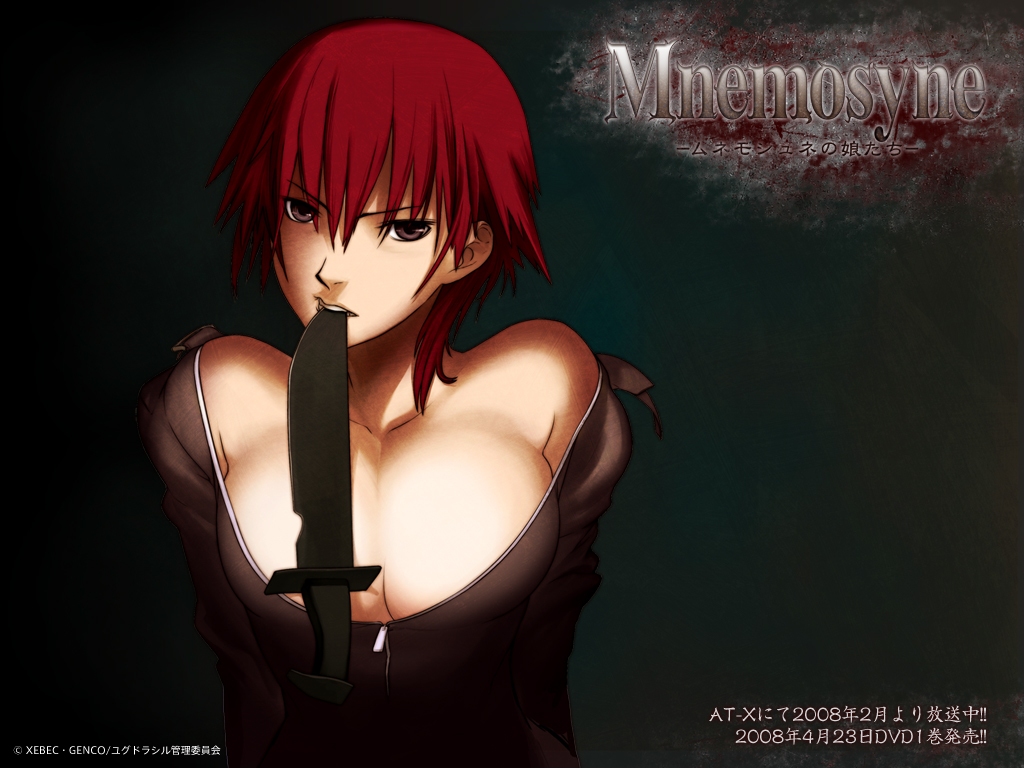 cleavage huge_breasts knife laura laura_(mnemosyne) mnemosyne red_eyes red_hair redhead
