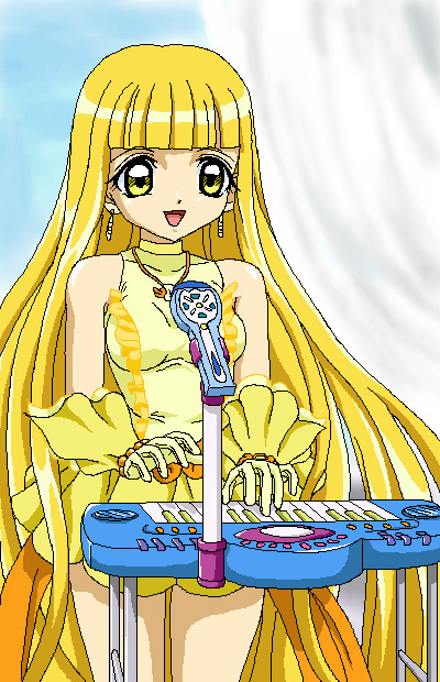 coco coco_(mermaid_melody_pichi_pichi_pitch) dress frills instrument long_hair mermaid_melody_pichi_pichi_pitch microphone microphone_stand oekaki official_style piano