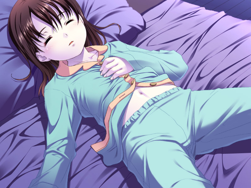 brown_hair child flat_chest furusawa_asumi game_cg musume_shimai navel nonohara_miki pajamas sleeping