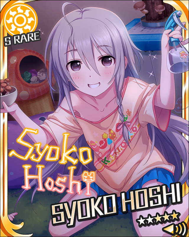 blush brown_eyes character_name grey_hair hoshi_shouko idolmaster idolmaster_side-m long_hair shirt smile stars