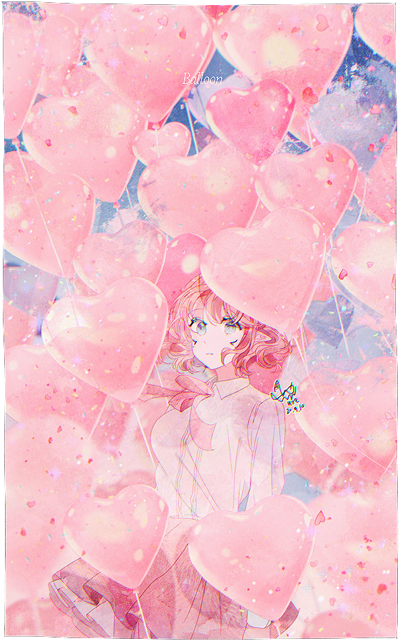 1girl :i balloon bangs blue_eyes breasts closed_mouth collared_shirt confetti cowboy_shot day heart_balloon hzrn_(ymj924) long_sleeves looking_at_viewer miniskirt neck_ribbon original pink_hair pink_neckwear pink_ribbon pink_skirt pink_theme pleated_skirt pointy_ears pout ribbon shirt short_hair signature skirt sky solo symbol_commentary white_shirt