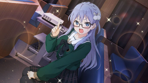 22/7 blush glasses long_hair maruyama_akane purple_hair school_uniform violet_eyes