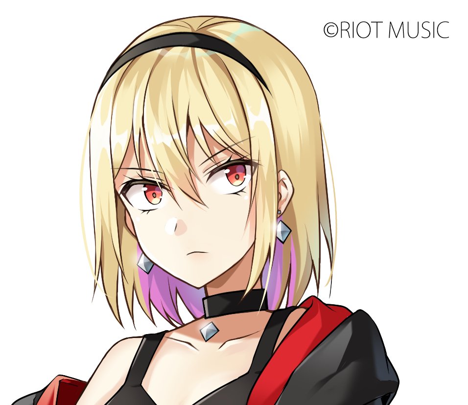 1girl ashizawa_saki blonde_hair cross cross_necklace face hair_ornament jewelry necklace riot_music shiro_kuma_shake simple_background virtual_youtuber white_background