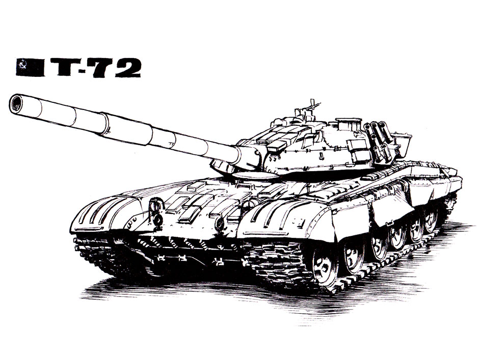 caterpillar_tracks ground_vehicle military military_vehicle motor_vehicle nib_pen_(medium) no_humans original sabaku_chitai soviet_flag t-72 tank traditional_media white_background