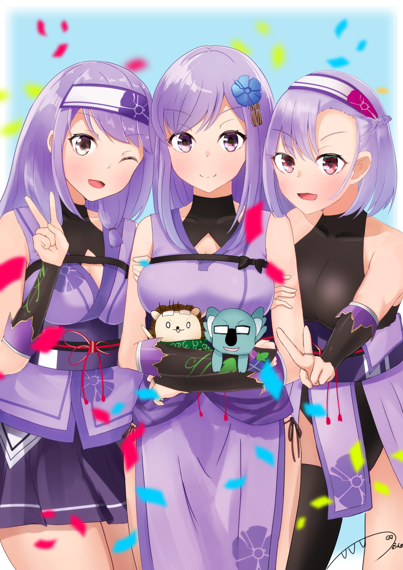 asano_akane asano_hikari asano_ruri asano_sisters_project japanese_clothes kimono moonlit_night266 ninja ninja_mask purple_hair purple_kimono siblings sisters violet_eyes virtual_youtuber