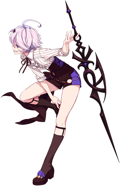 1girl artist_request black_footwear black_legwear collared_shirt diamond_(shape) full_body garters hair_between_eyes hair_ornament holding holding_spear holding_weapon honkai_(series) honkai_impact_3rd leg_up looking_to_the_side multicolored_hair neck_ribbon official_art pocket_watch polearm ribbon shirt short_hair sin_mal sleeves_rolled_up smile source_request spear striped striped_shirt tomboy two-tone_hair watch weapon